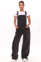 What's The Rush – Lässiger Jeans-Overall – Schwarz